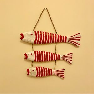 Hanging wall decor- three coral fish on rope